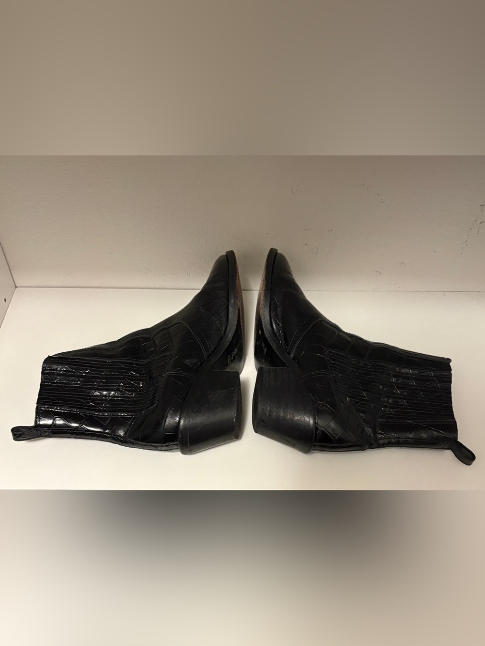 All Saints Miriam Black Crocodile Western Chelsea Boot Hybrid 100% Leather EU 37 - Picture 13 of 15